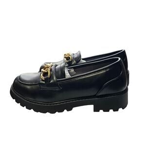 Big Girls Fabkids Gold Chain Accent Loafers Size 4 Black NWT